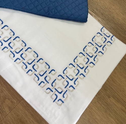 Постельное белье Pam DEDALO White (silver-navy) Евро Артикул: 85130 Silk-Dreams