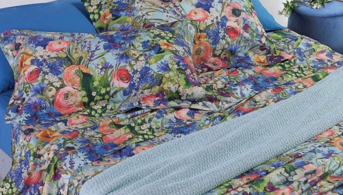 Постельное белье Mirabello BOUQUET DI CAMP. 04V F.Aqua Евро Артикул: 92788 Silk-Dreams